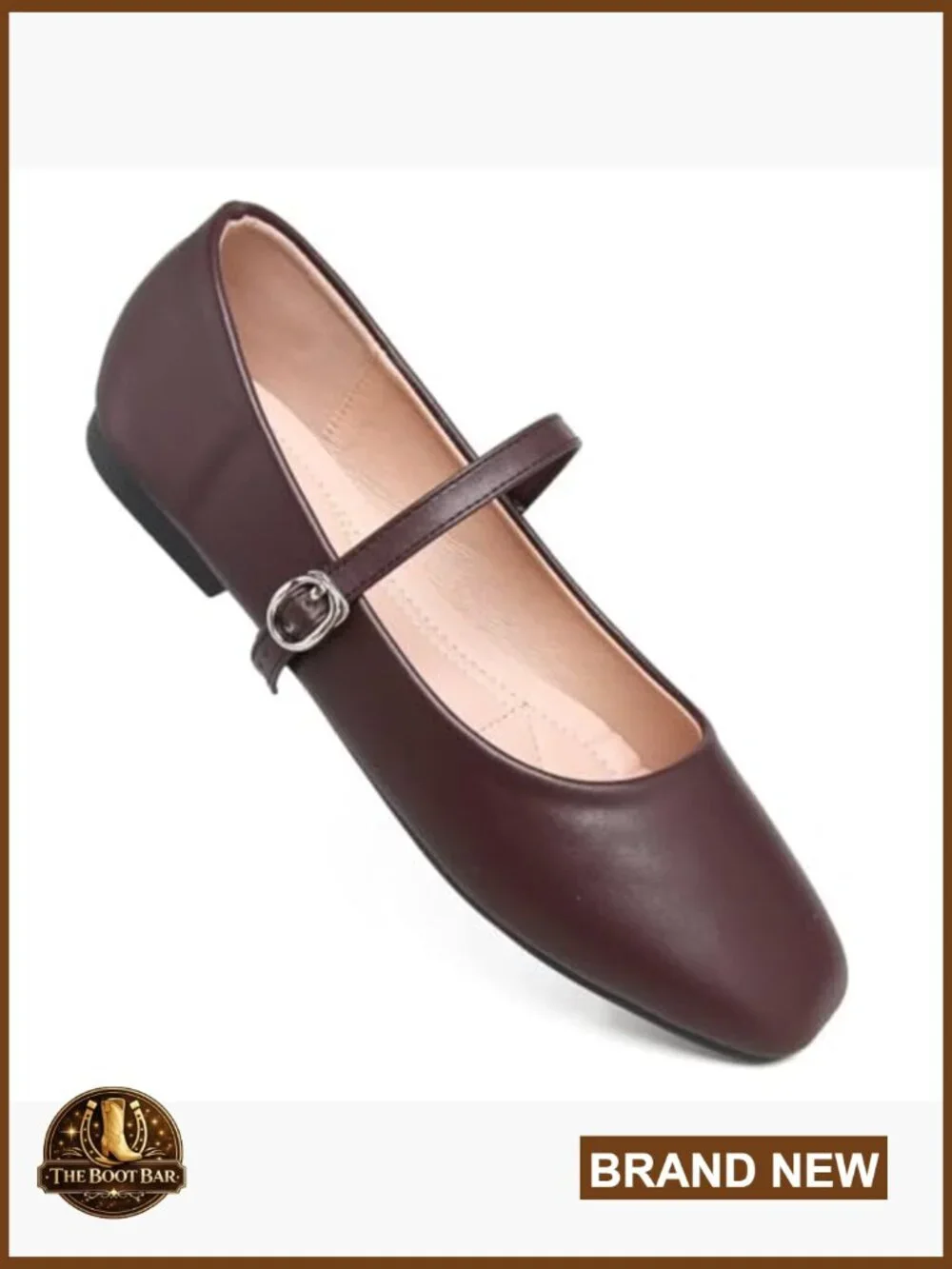 Leather Mary Jane Flats Square Toe Slip On Work Shoes Adjustable Buckle